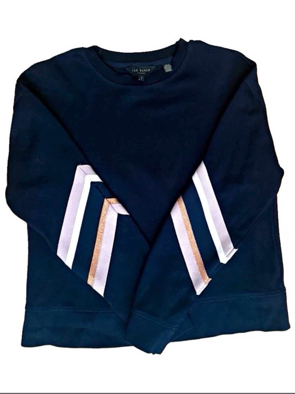 Ted Baker Navy Jjordan Side-striped Cotton-blend Sweatshirt Size 4